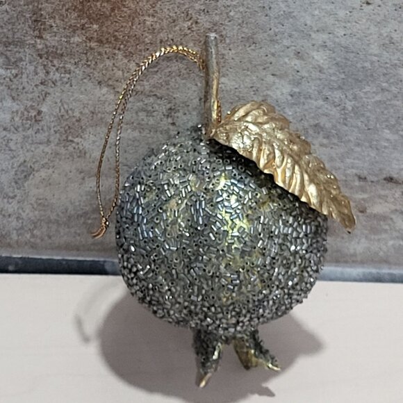 Faux Fruit Christmas Tree Ornament Glam Beaded Pomegranate Gold Leaf - Picture 3 of 8